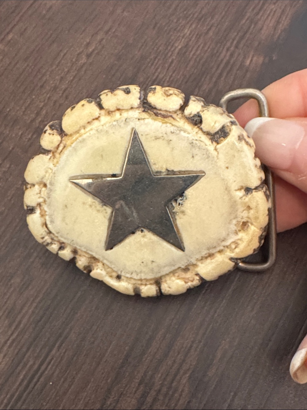 Handcrafted Western Antler Burr Lone Star Belt Buckle Rustic Boho Cowboy Country